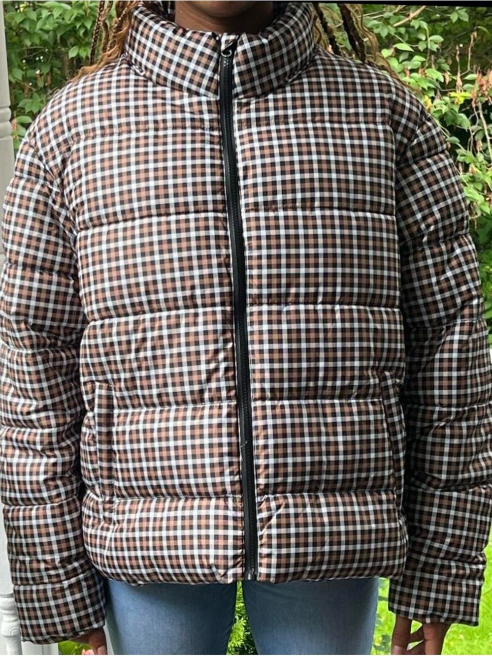 Women’s Time & Tru Brown Plaid Puffer Jacket - Casual Quilted Coat 2X